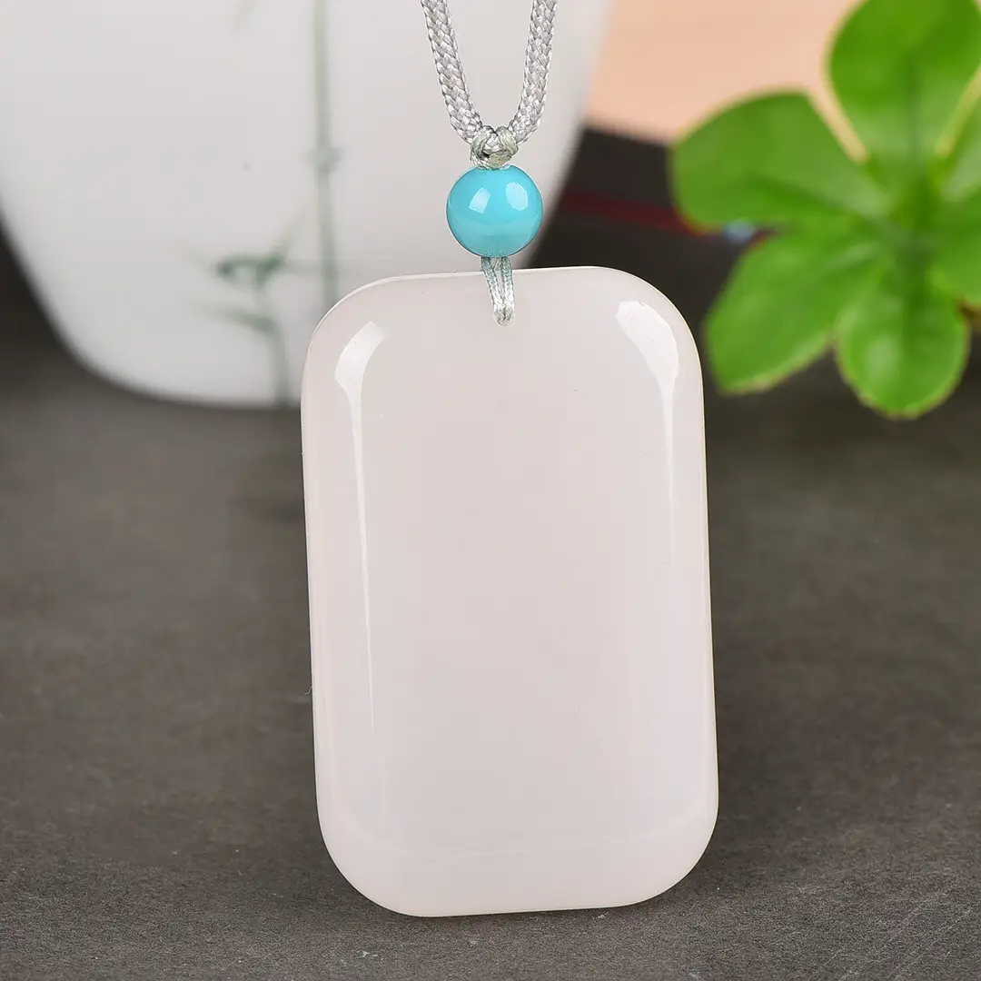 Jade Safe & Sound Card Necklace with Blue Bezel - Image 3