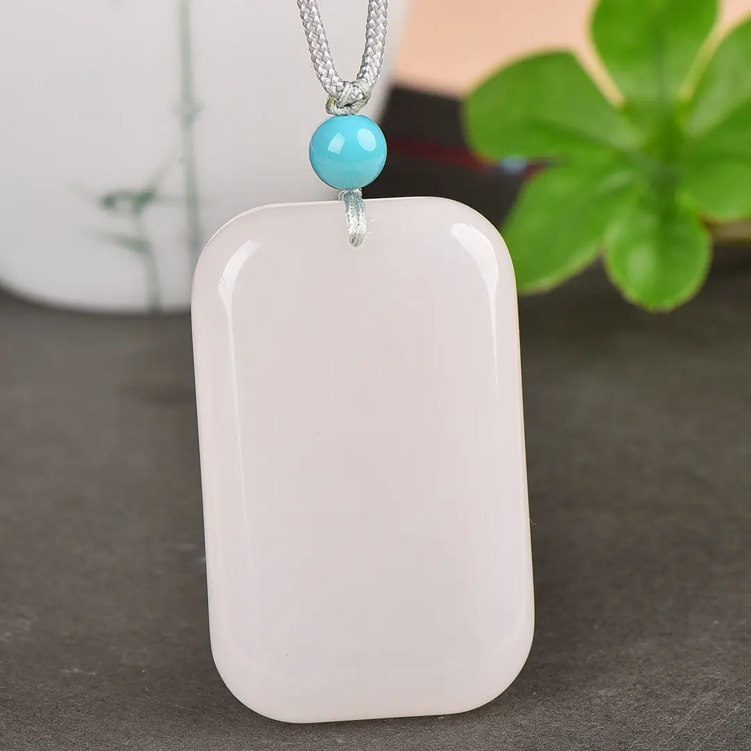 Jade Safe & Sound Card Necklace with Blue Bezel - Image 4