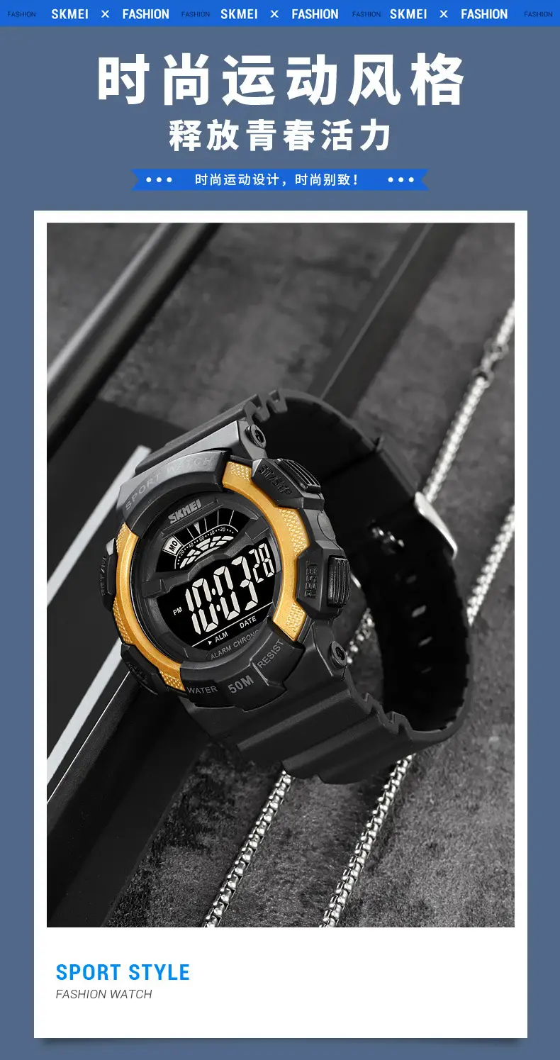 Sports Digital Watch Black Blue Waterproof 10:58 Display — feature 12