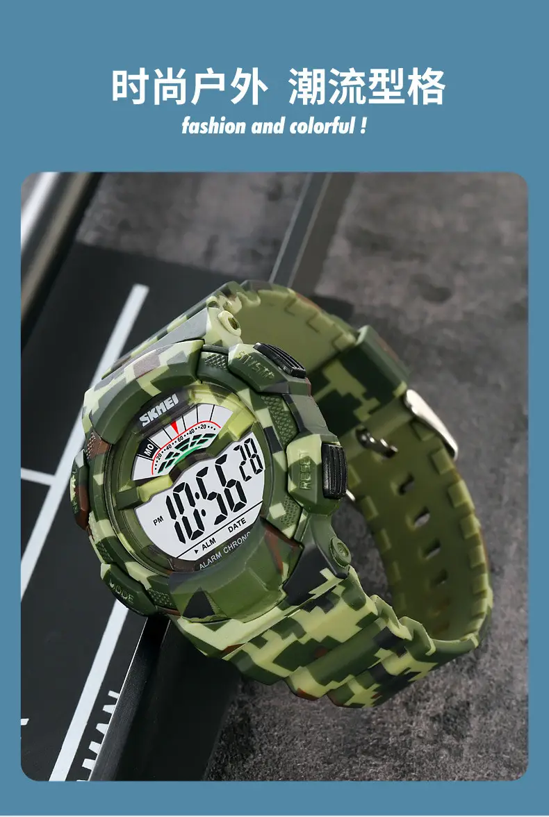 Sports Digital Watch Black Blue Waterproof 10:58 Display — feature 14
