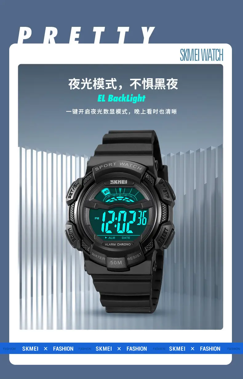 Sports Digital Watch Black Blue Waterproof 10:58 Display — feature 16