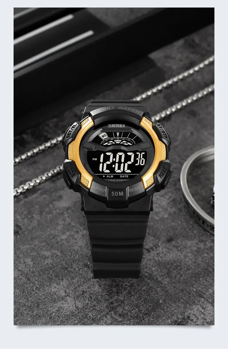 Sports Digital Watch Black Blue Waterproof 10:58 Display — feature 22