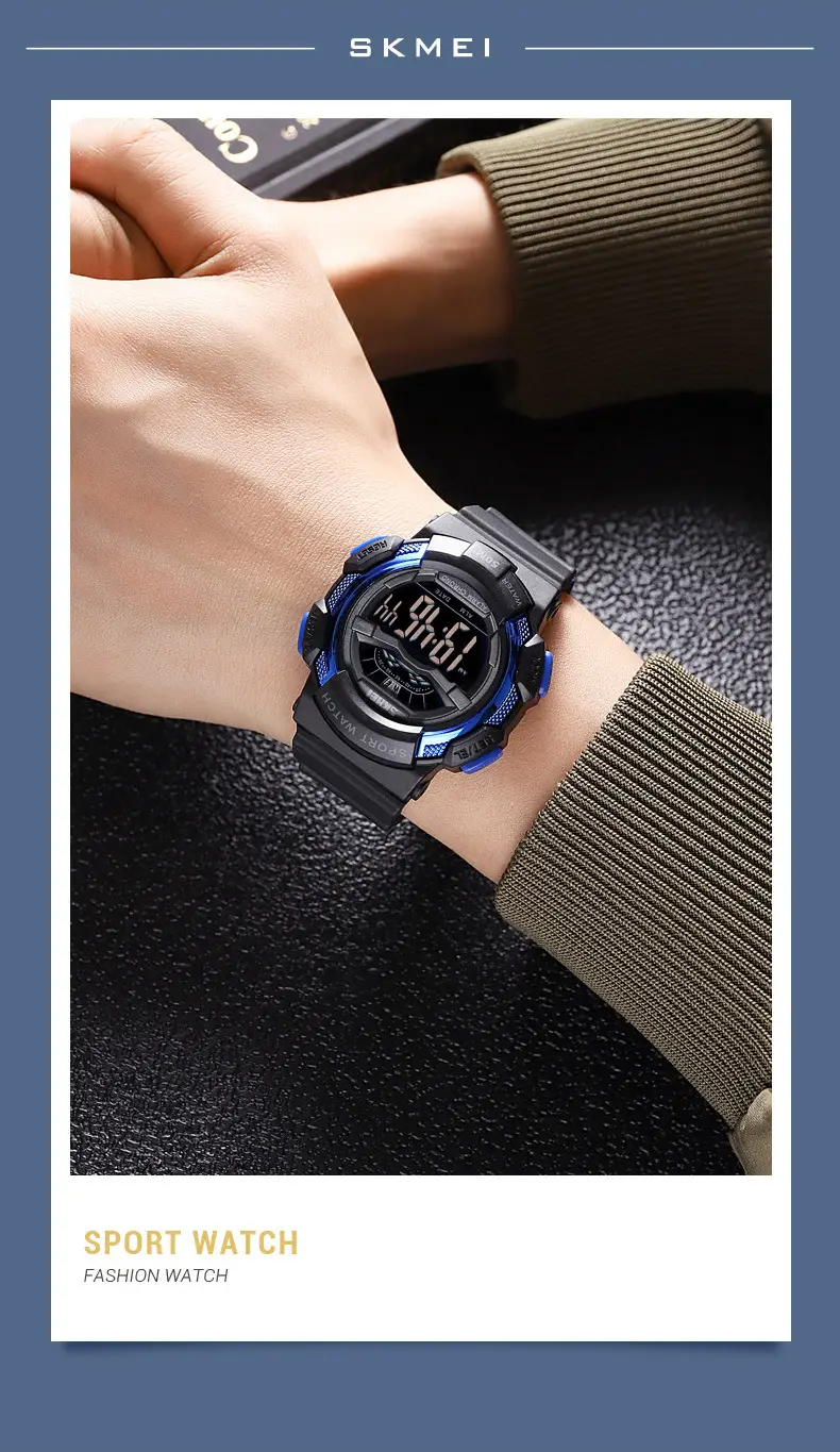 Sports Digital Watch Black Blue Waterproof 10:58 Display — feature 24
