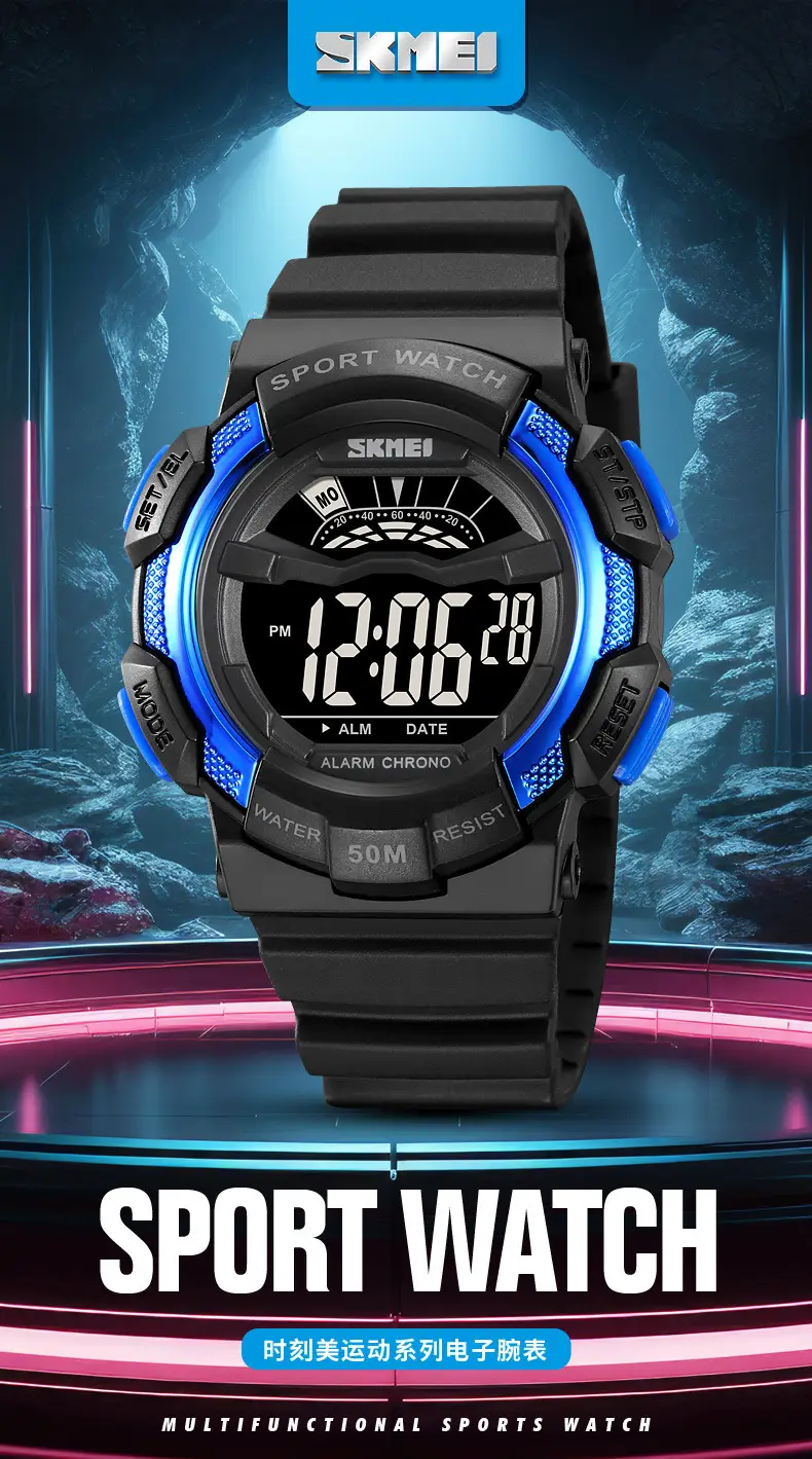 Sports Digital Watch Black Blue Waterproof 10:58 Display — feature 9