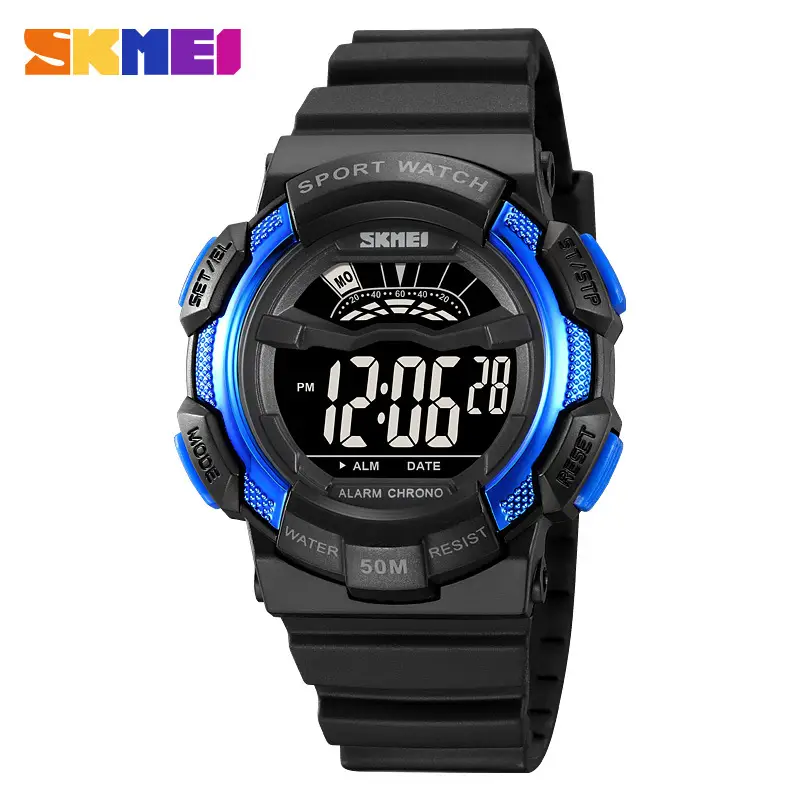 Sports Digital Watch Black Blue Waterproof 10:58 Display - Image 2