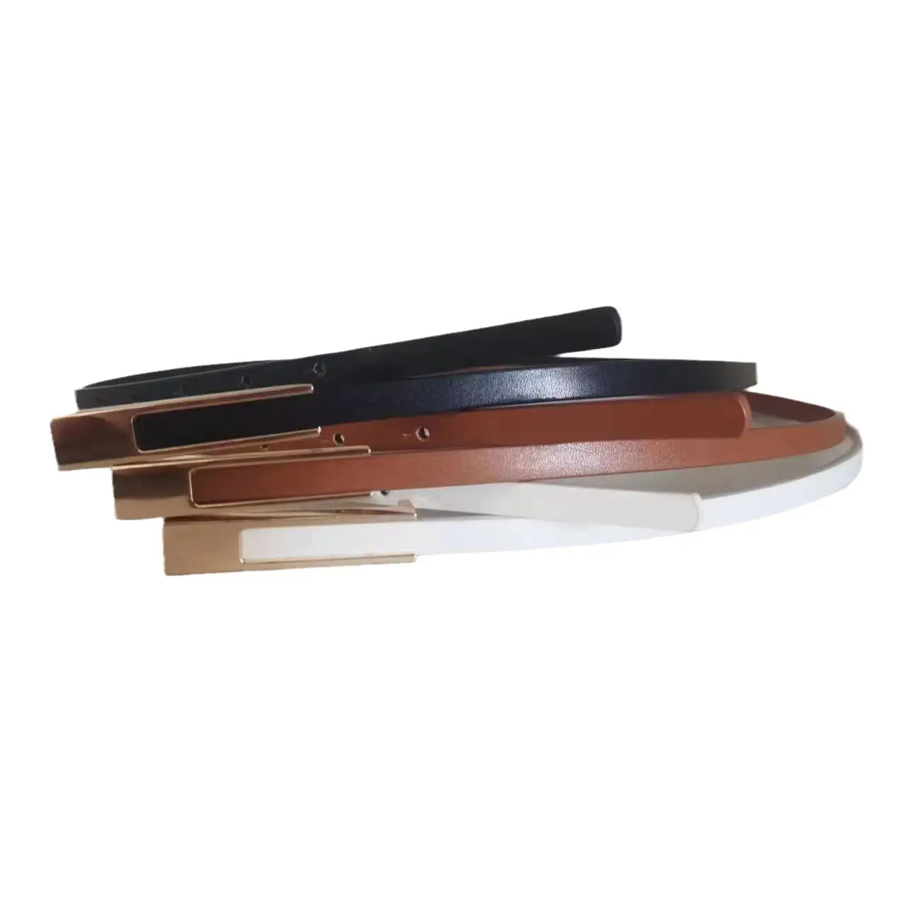 Women's Thin Gold Belt with White Strap - Image 5