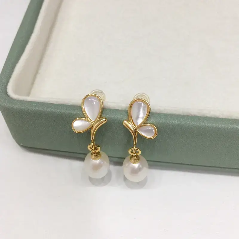 Zhuji Pearl Butterfly Earrings 18K Gold Women - Image 3