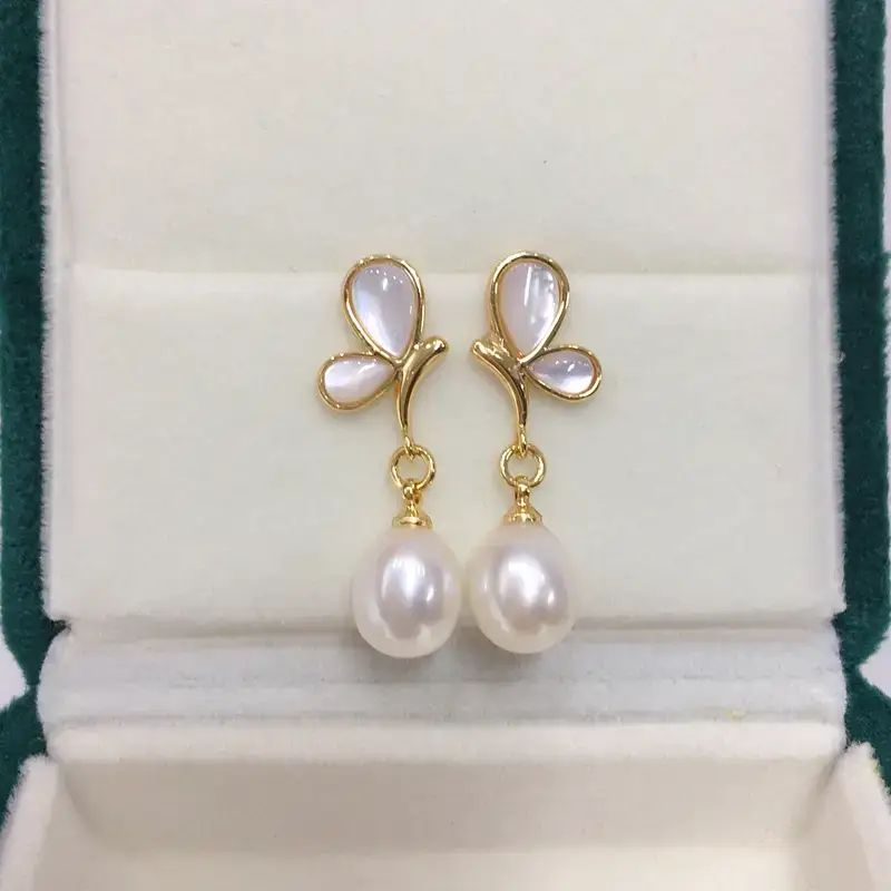 Zhuji Pearl Butterfly Earrings 18K Gold Women - Image 4
