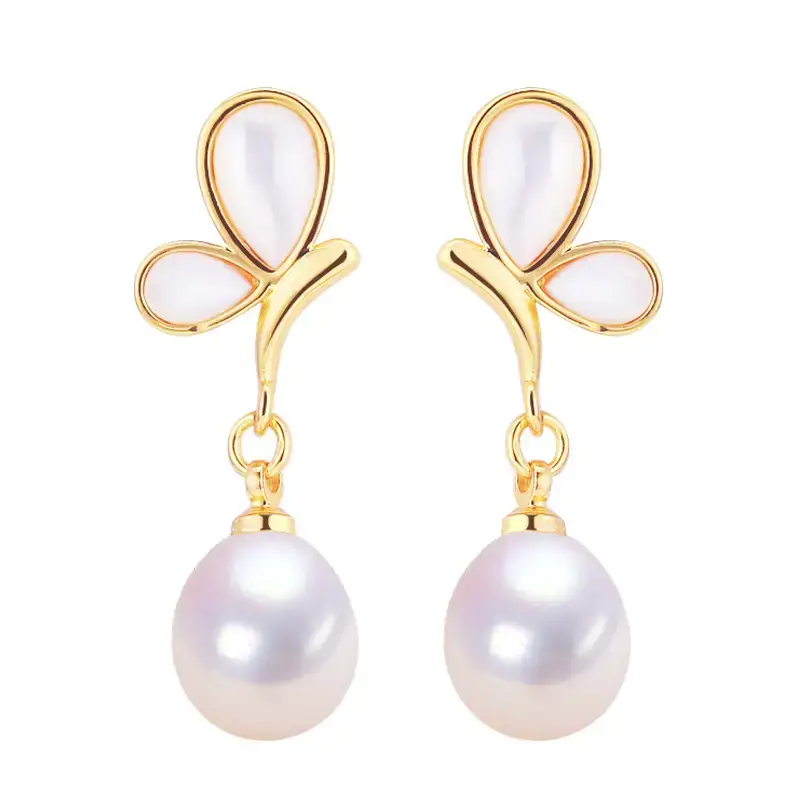 Zhuji Pearl Butterfly Earrings 18K Gold Women - Image 6