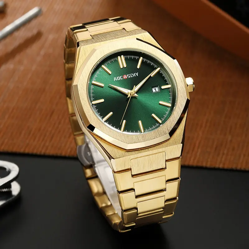 AOCASDIY Gold Green Dial Men's Quartz Watch - Image 8