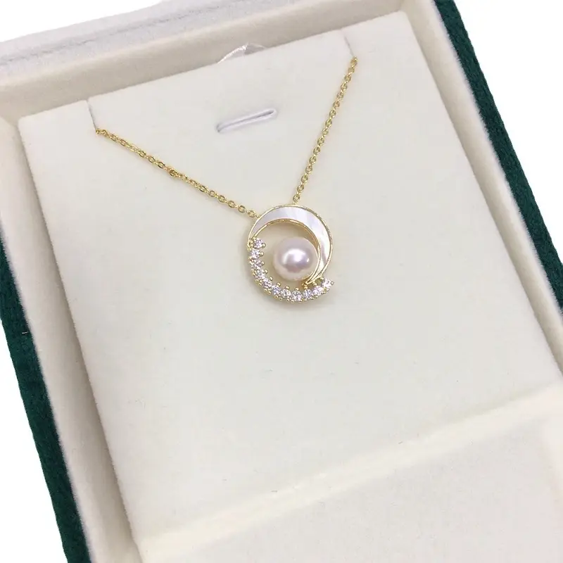 K Gold Pearl Necklace with Fritillaria Star Moon Design