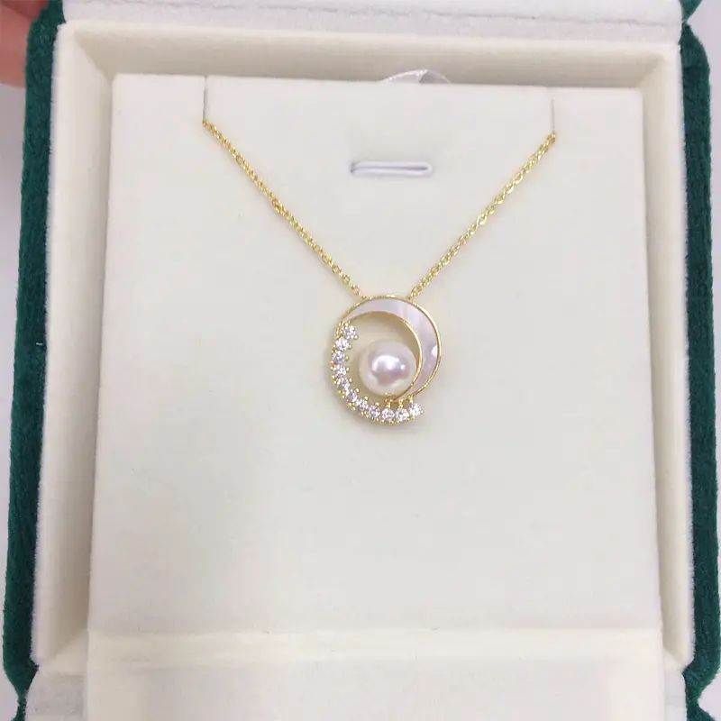 K Gold Pearl Necklace with Fritillaria Star Moon Design — feature 3
