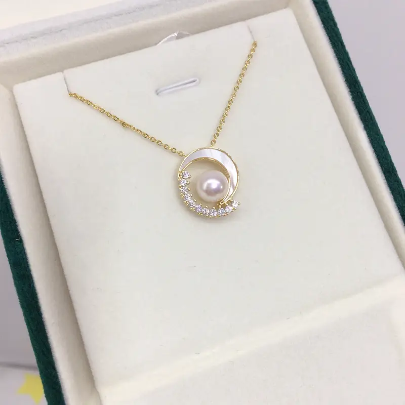 K Gold Pearl Necklace with Fritillaria Star Moon Design — feature 4