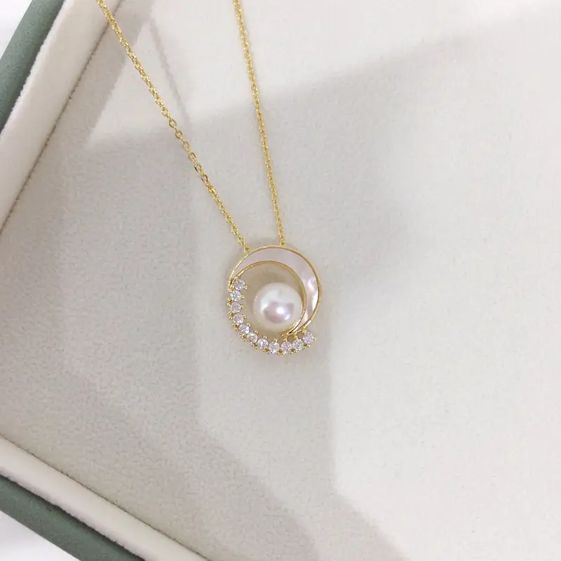 K Gold Pearl Necklace with Fritillaria Star Moon Design — feature 5