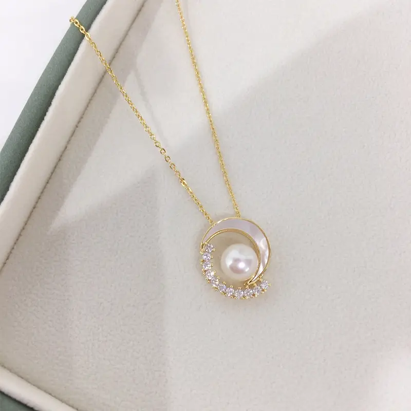 K Gold Pearl Necklace with Fritillaria Star Moon Design — feature 6