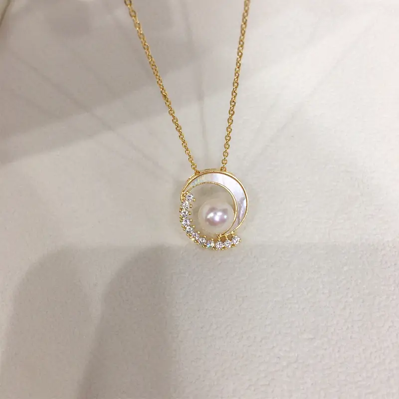 K Gold Pearl Necklace with Fritillaria Star Moon Design — feature 7
