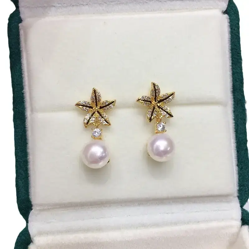 18K Gold Pearl Star Earrings for Women - Image 6