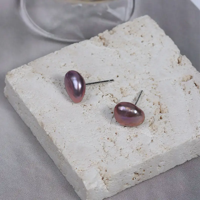Purple Pearl Earrings S925 Silver Needle Natural Freshwater Pearl - Image 3