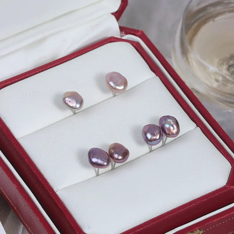 Purple Pearl Earrings S925 Silver Needle Natural Freshwater Pearl - Image 5