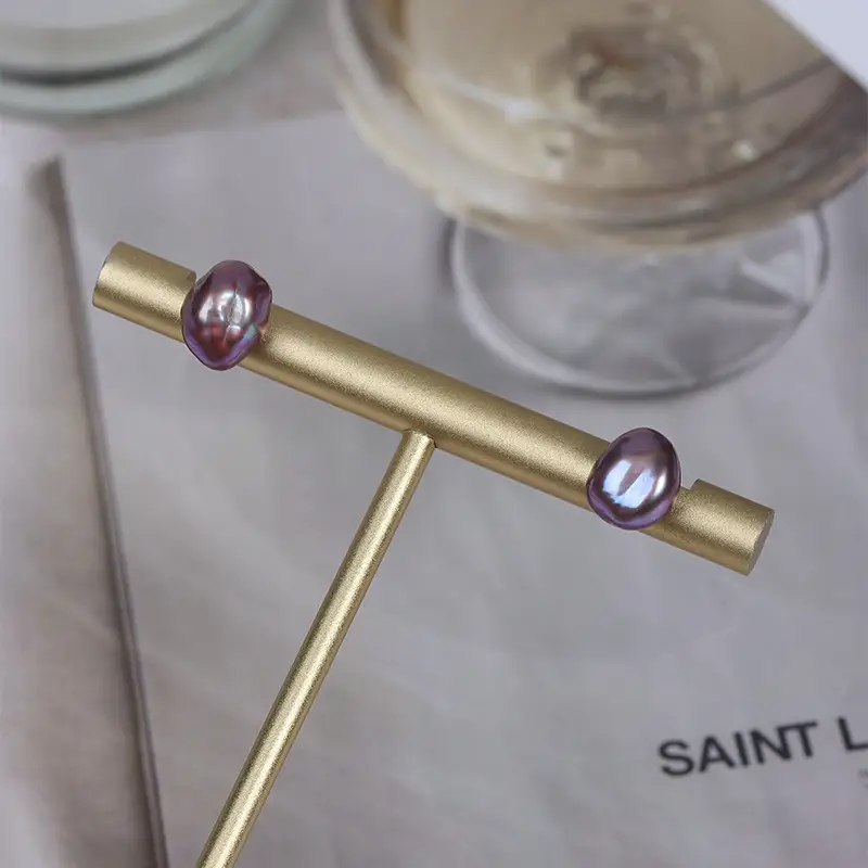 Purple Pearl Earrings S925 Silver Needle Natural Freshwater Pearl - Image 6