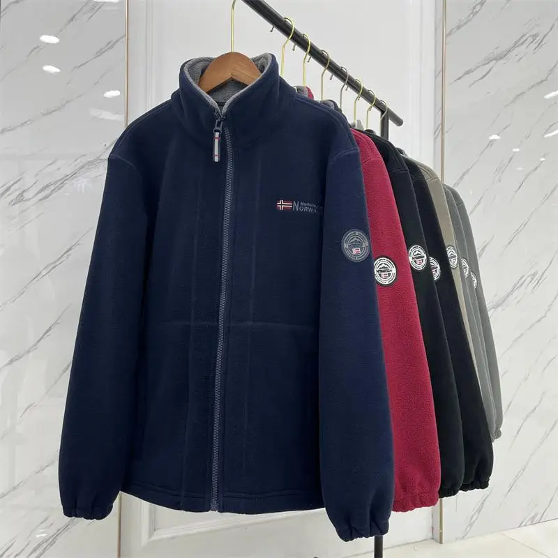 Norwegian Single Velvet Thickeneded Double-Sided Polar Fleece Jacket for Men Autumn and Winter Warm Casual Loose Large Size Jacket