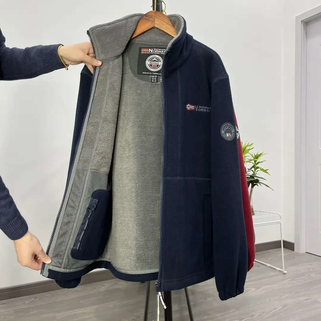 Norwegian Single Velvet Thickeneded Double-Sided Polar Fleece Jacket for Men Autumn and Winter Warm Casual Loose Large Size Jacket — feature 5