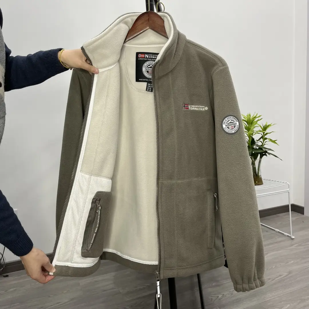 Norwegian Single Velvet Thickeneded Double-Sided Polar Fleece Jacket for Men Autumn and Winter Warm Casual Loose Large Size Jacket — feature 6