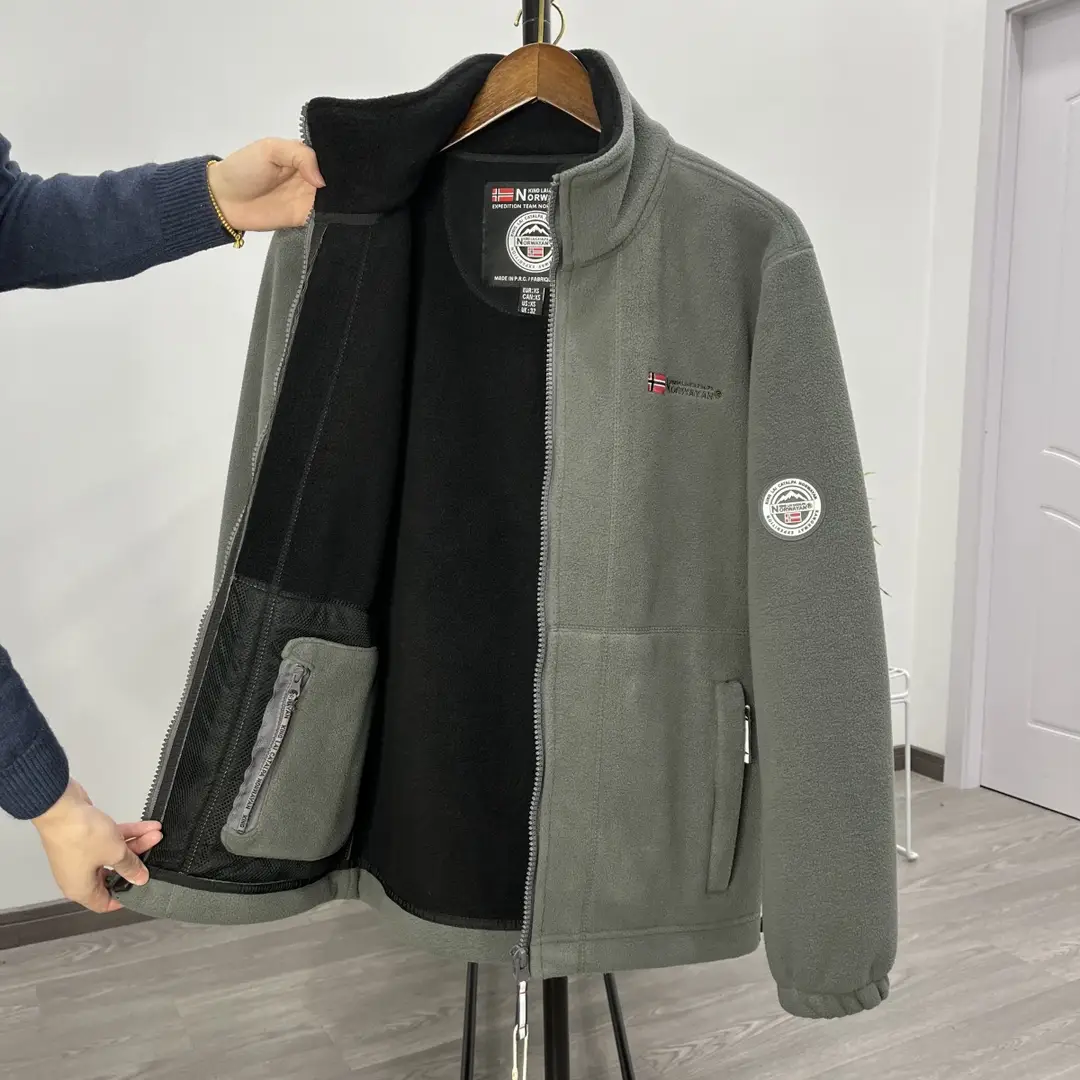 Norwegian Single Velvet Thickeneded Double-Sided Polar Fleece Jacket for Men Autumn and Winter Warm Casual Loose Large Size Jacket — feature 8