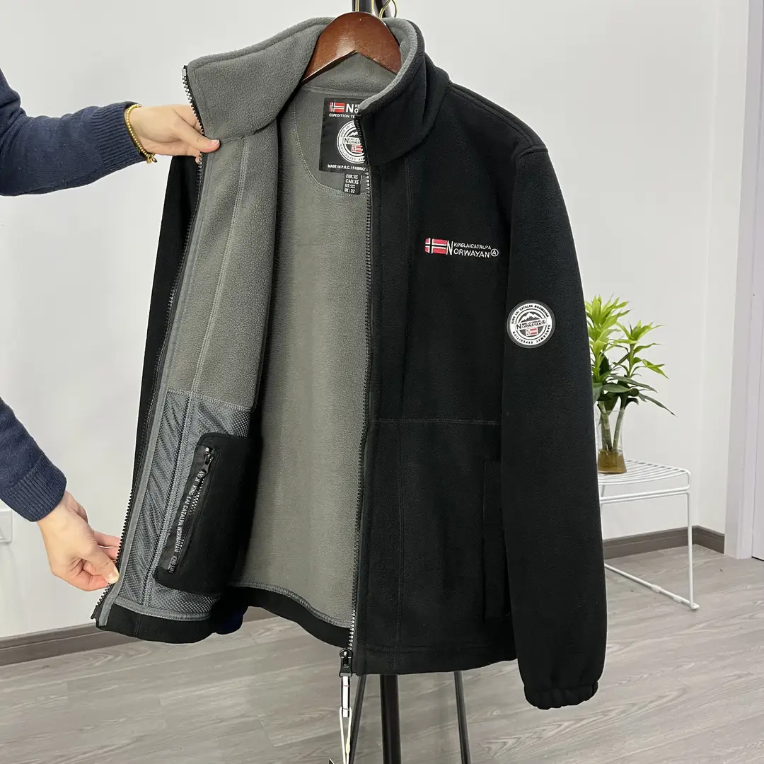 Norwegian Single Velvet Thickeneded Double-Sided Polar Fleece Jacket for Men Autumn and Winter Warm Casual Loose Large Size Jacket