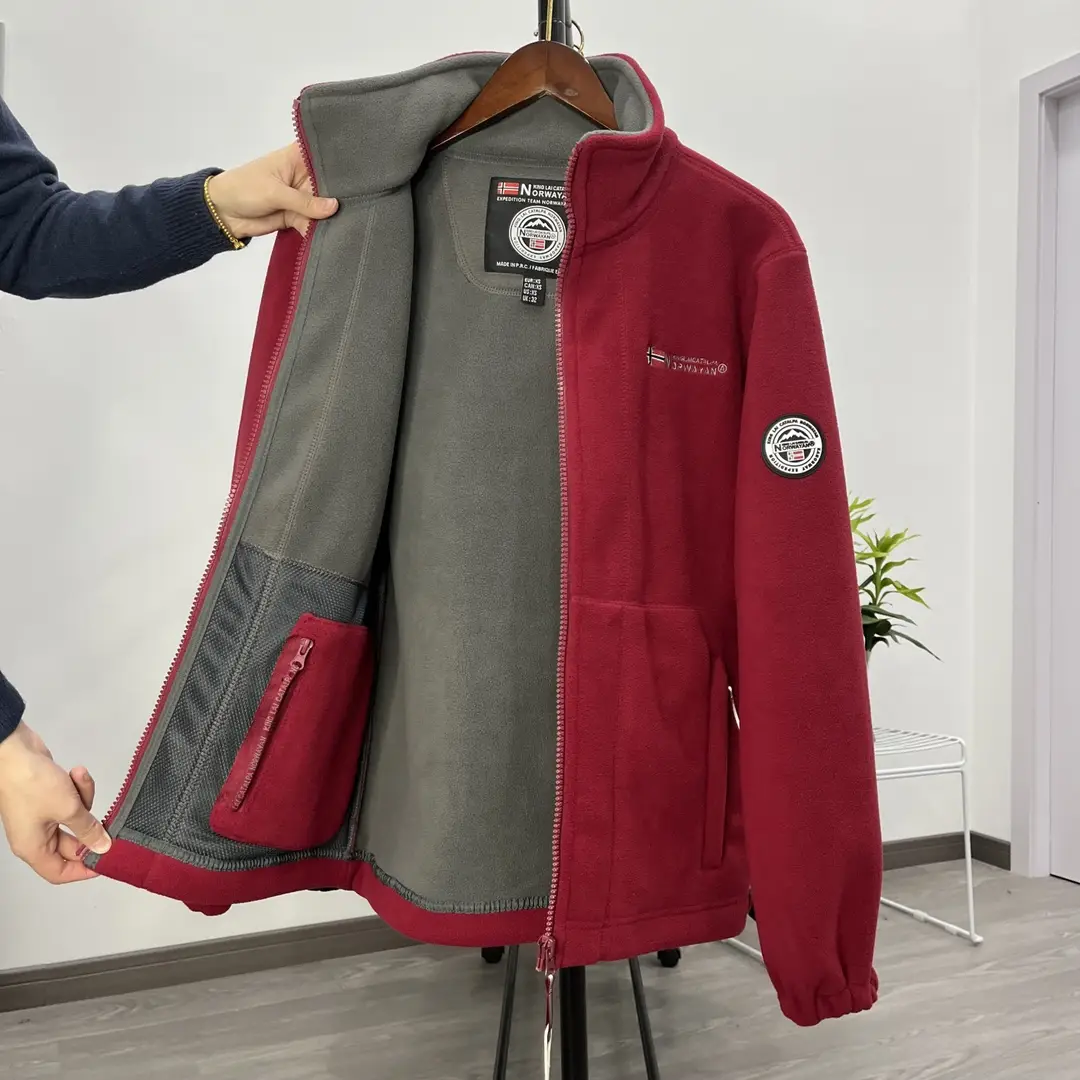Norwegian Single Velvet Thickeneded Double-Sided Polar Fleece Jacket for Men Autumn and Winter Warm Casual Loose Large Size Jacket