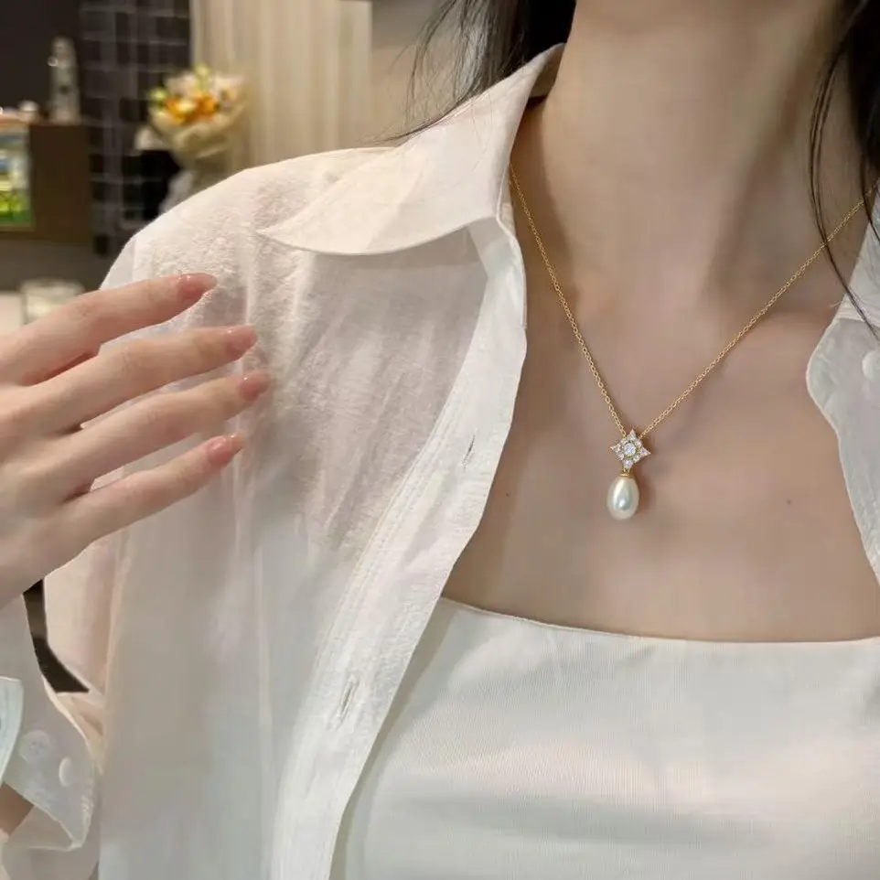 Natural Freshwater Pearl Necklace with Starlight Pendant - Image 5
