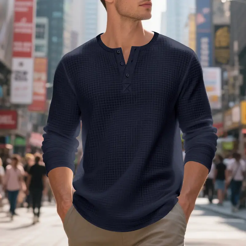 Men's Beige Waffle Knit Long Sleeve T-Shirt — feature 15