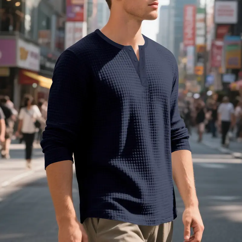 Men's Beige Waffle Knit Long Sleeve T-Shirt — feature 16
