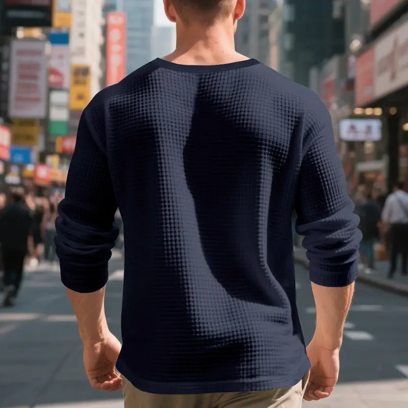 Men's Beige Waffle Knit Long Sleeve T-Shirt — feature 17