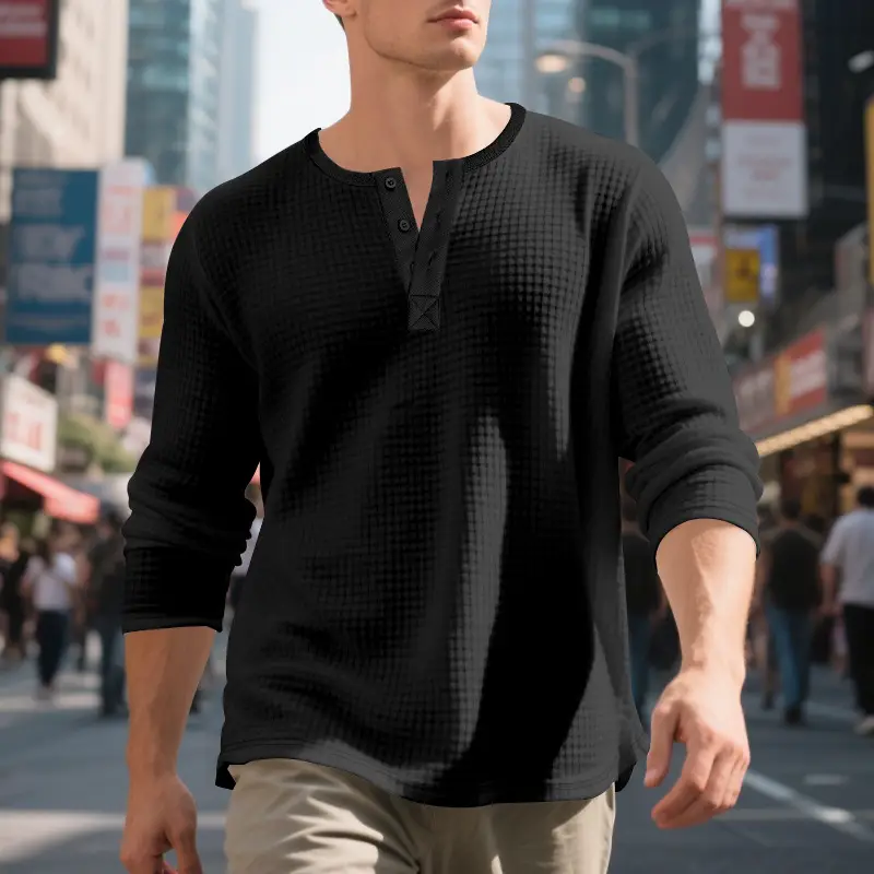 Men's Beige Waffle Knit Long Sleeve T-Shirt — feature 22