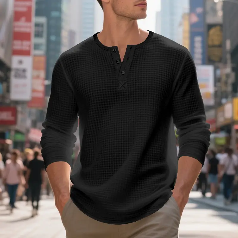 Men's Beige Waffle Knit Long Sleeve T-Shirt — feature 23