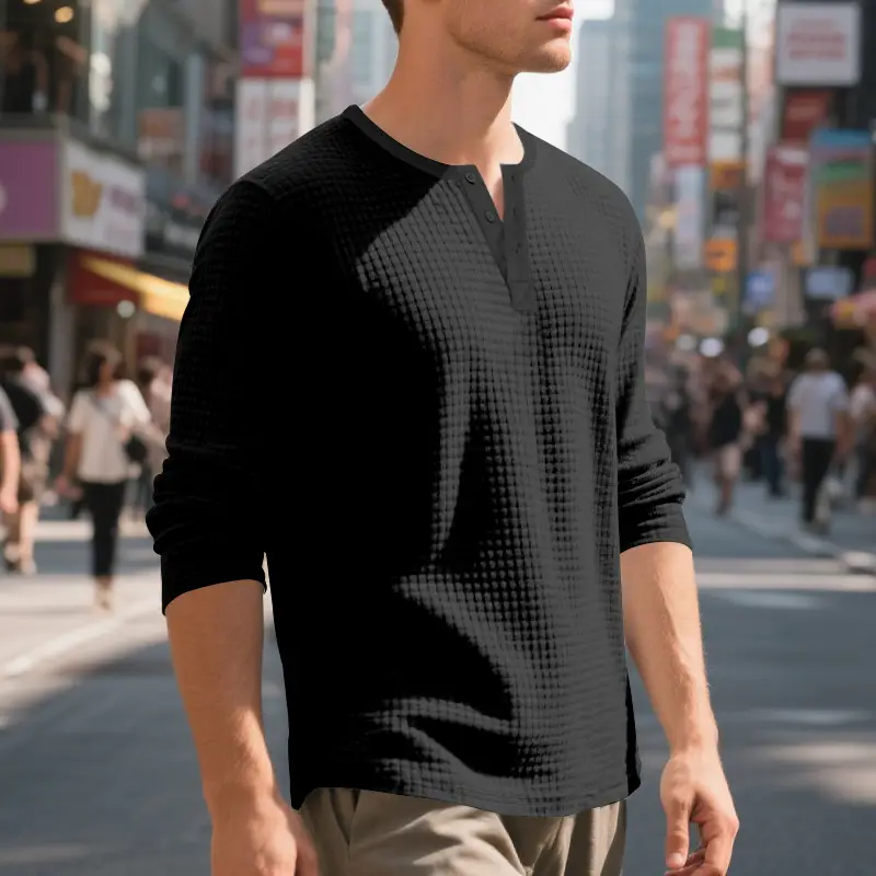 Men's Beige Waffle Knit Long Sleeve T-Shirt — feature 24