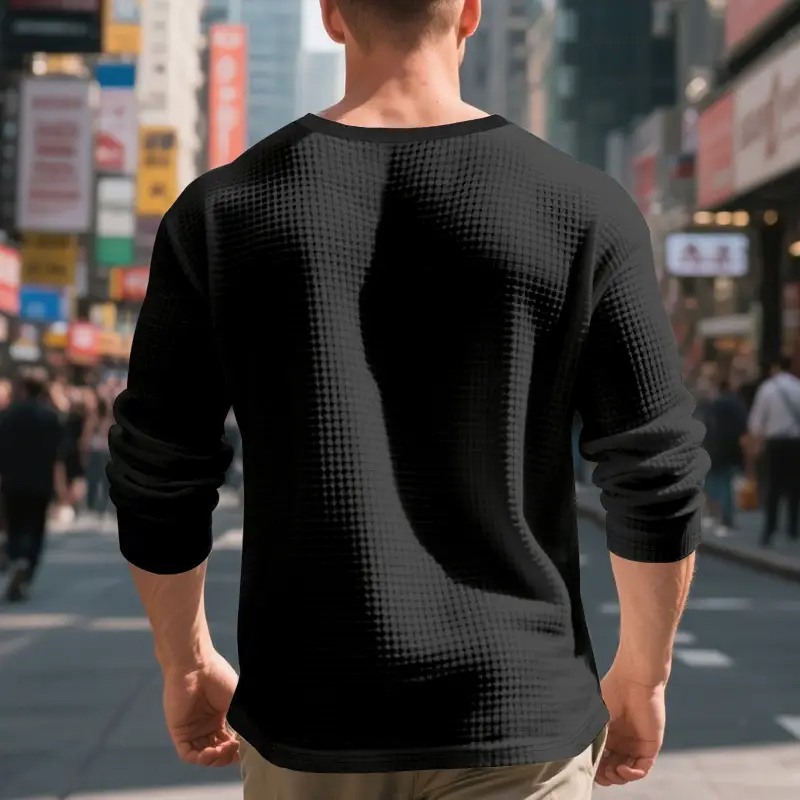 Men's Beige Waffle Knit Long Sleeve T-Shirt — feature 25