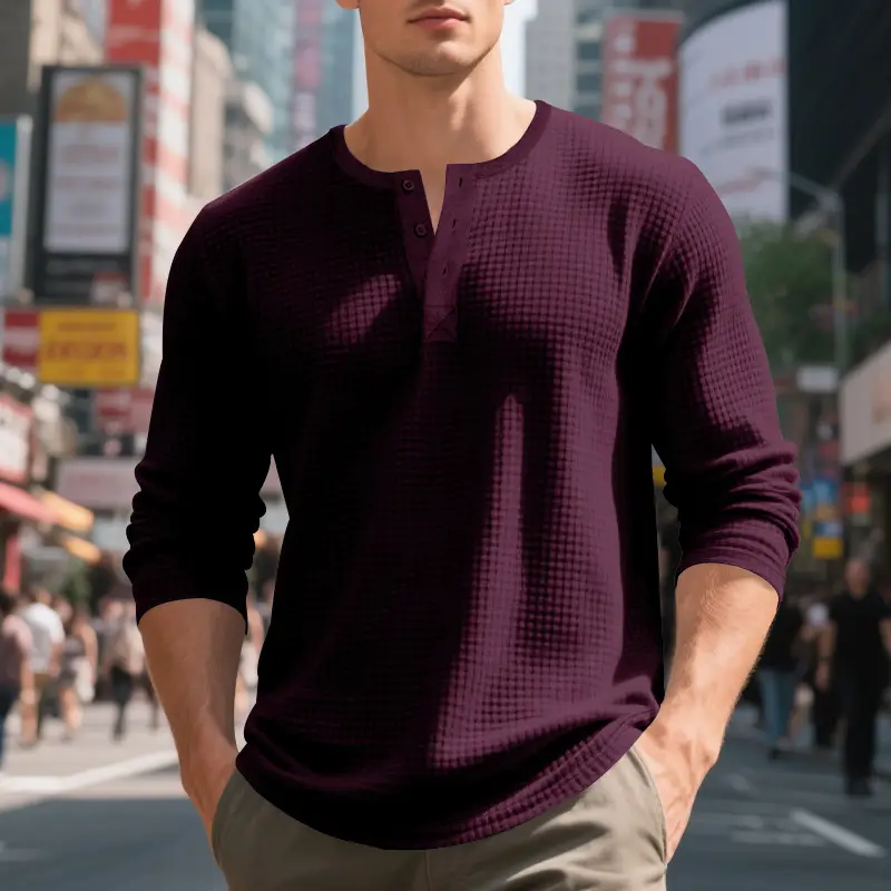Men's Beige Waffle Knit Long Sleeve T-Shirt — feature 29