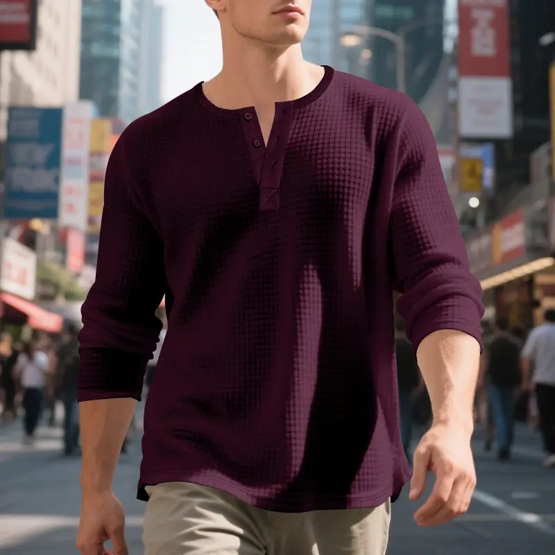 Men's Beige Waffle Knit Long Sleeve T-Shirt — feature 30