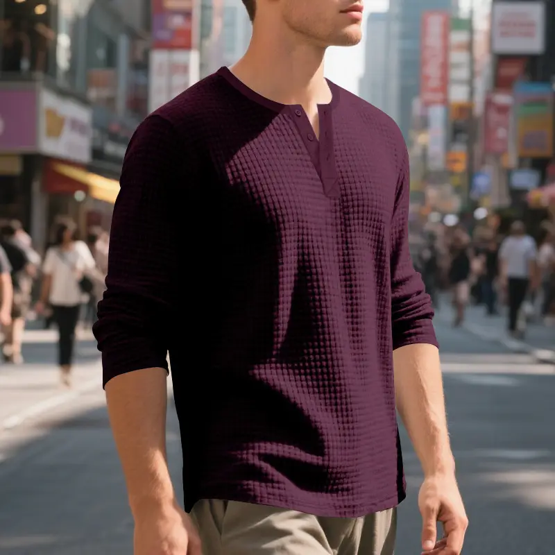 Men's Beige Waffle Knit Long Sleeve T-Shirt — feature 32