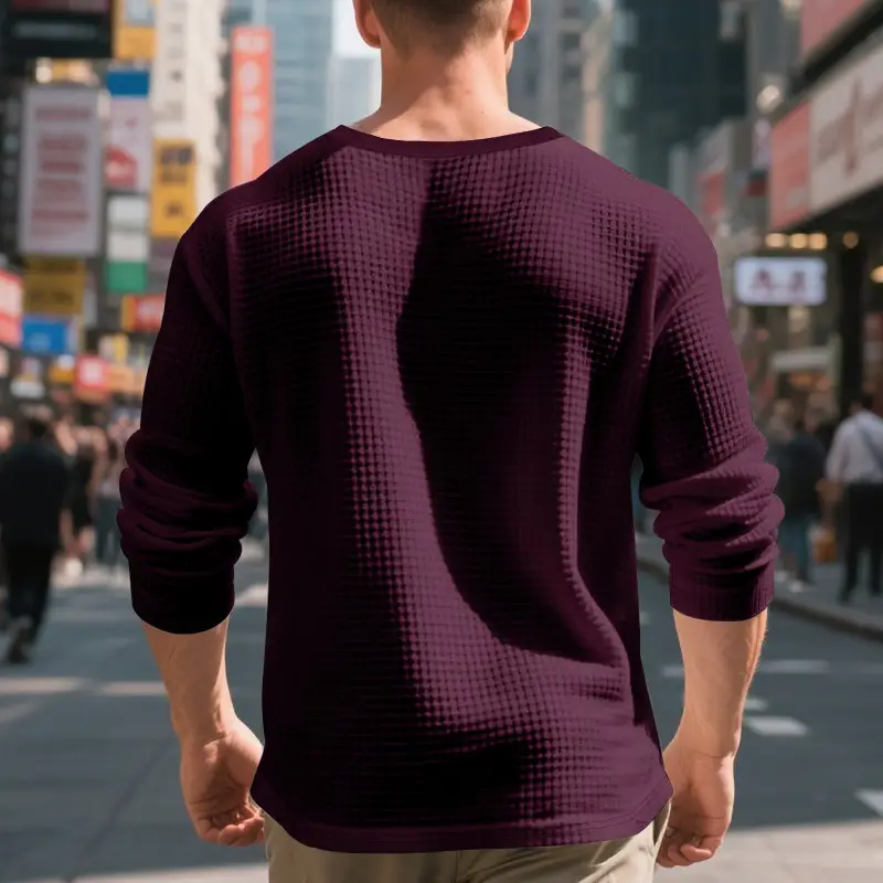 Men's Beige Waffle Knit Long Sleeve T-Shirt — feature 33