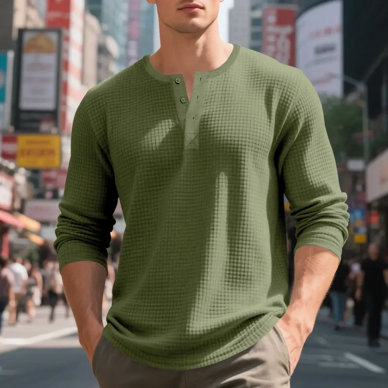 Men's Beige Waffle Knit Long Sleeve T-Shirt — feature 37