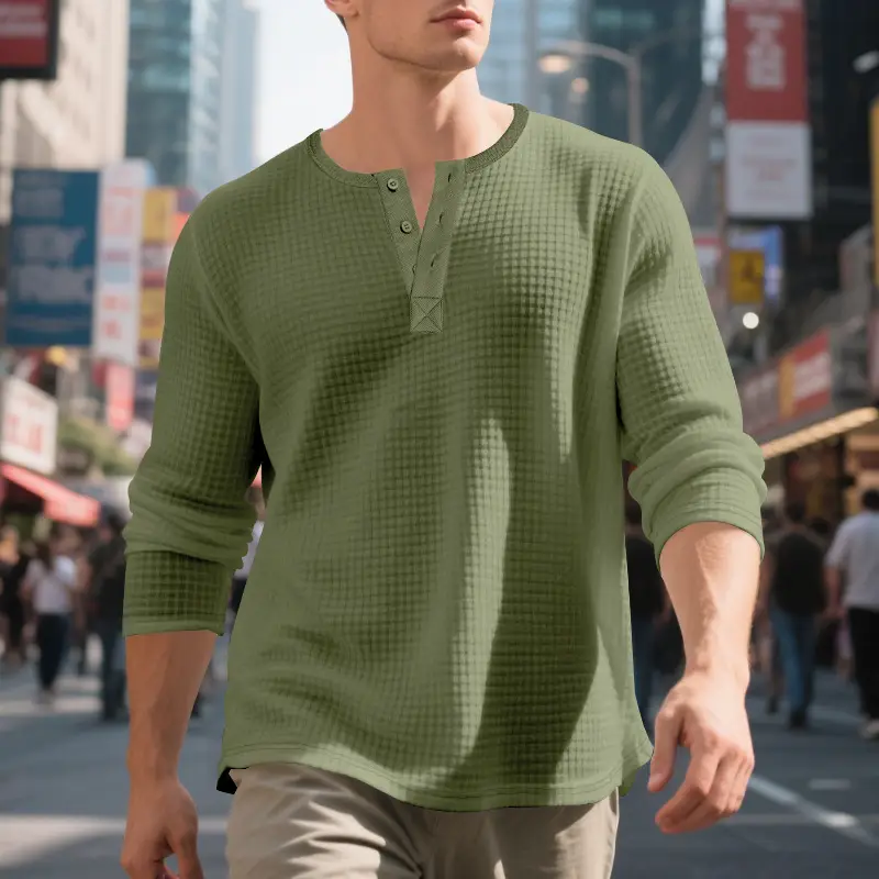 Men's Beige Waffle Knit Long Sleeve T-Shirt — feature 38