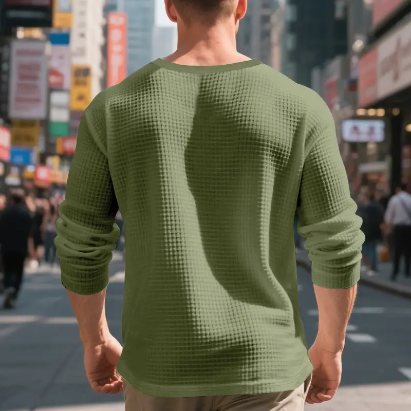 Men's Beige Waffle Knit Long Sleeve T-Shirt — feature 41
