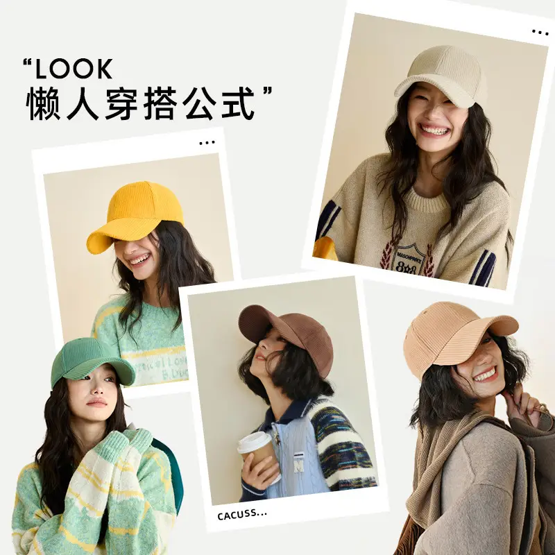 Green Corduroy Baseball Cap for Women Winter Warm - Image 7