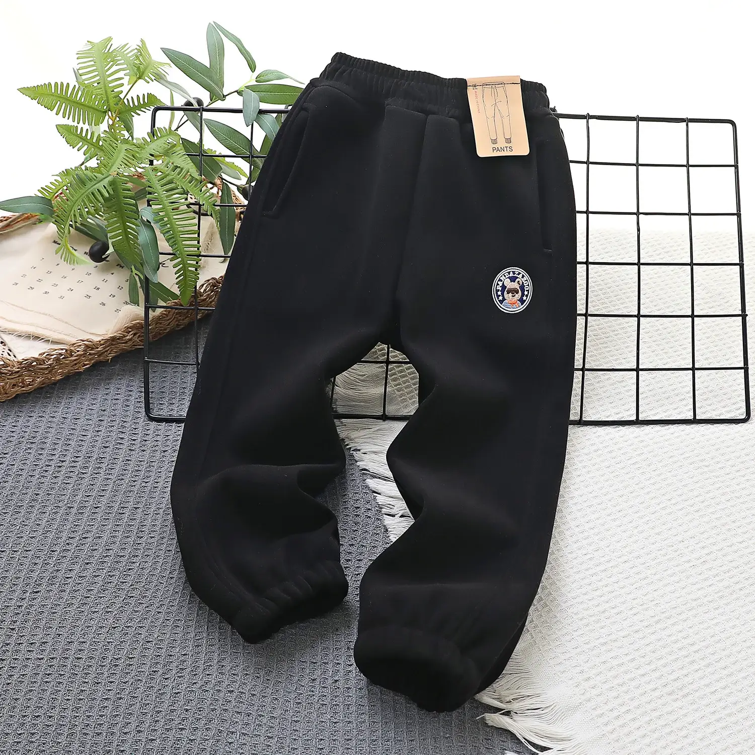 Kids Windproof Velvet Pants Grey Medium Large — feature 2
