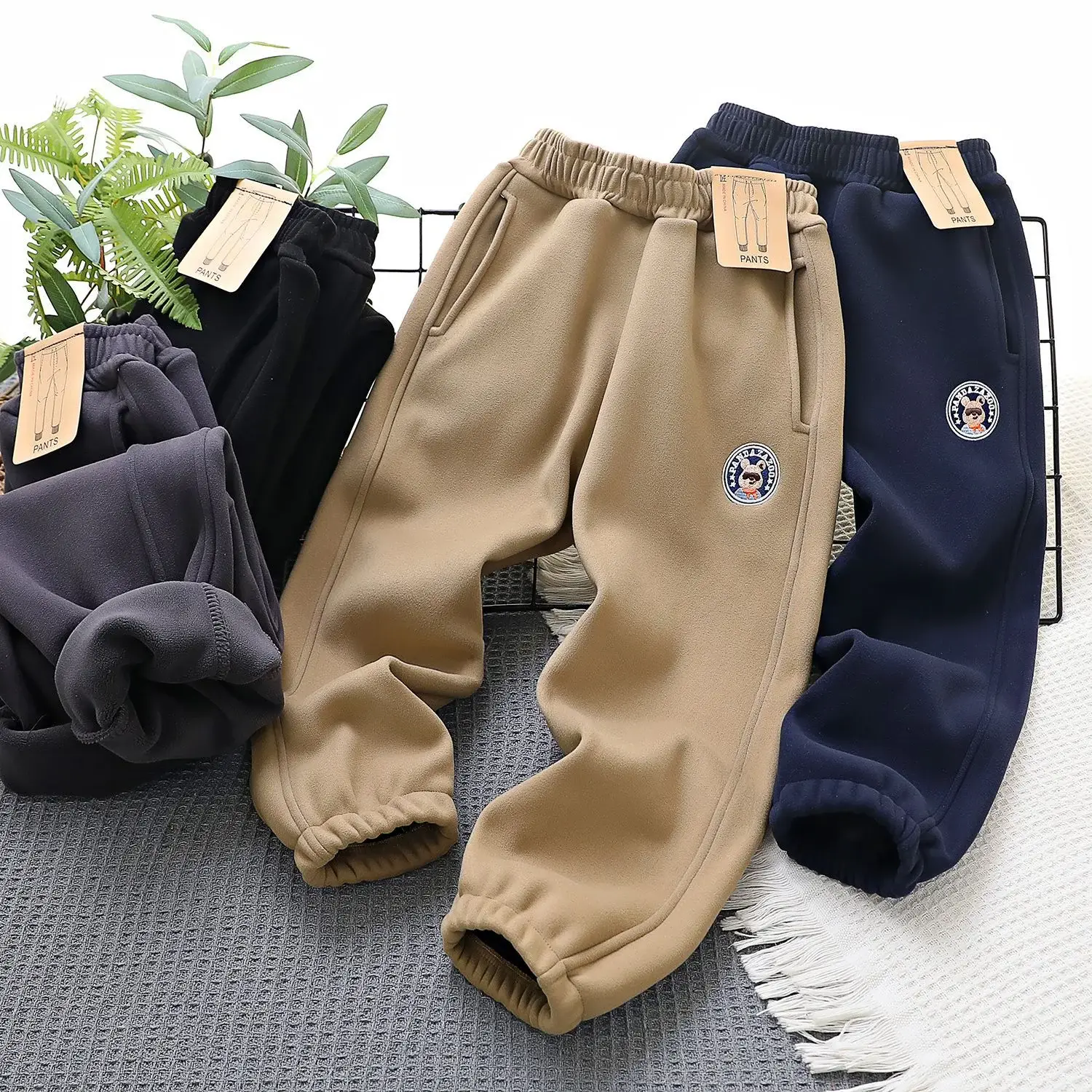 Kids Windproof Velvet Pants Grey Medium Large — feature 21