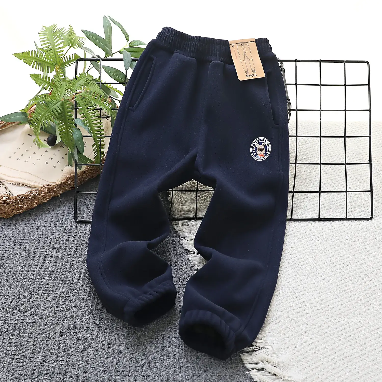Kids Windproof Velvet Pants Grey Medium Large — feature 5