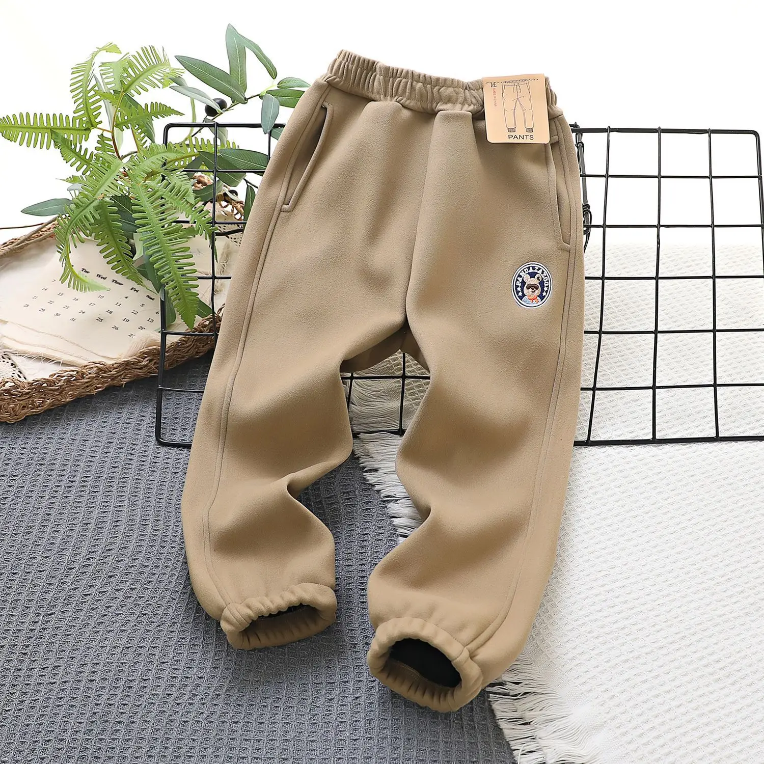 Kids Windproof Velvet Pants Grey Medium Large - Image 3